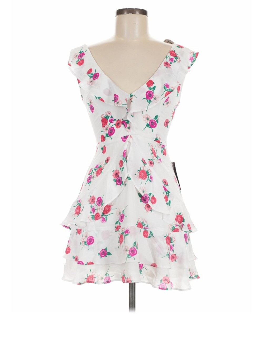 Express White Mini Dress with Pink & Red Floral Print
